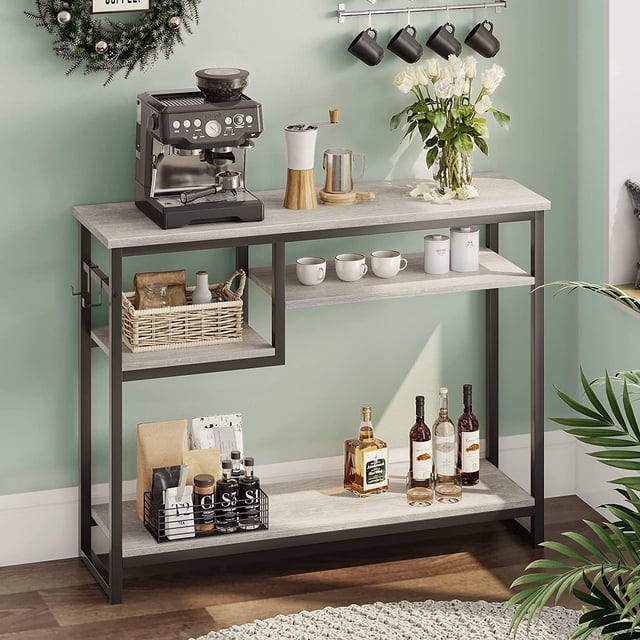 Bestier Table Console Étroite en Métal, Table de Couloir à 4 Niveaux avec Étagères, Gris Rétro