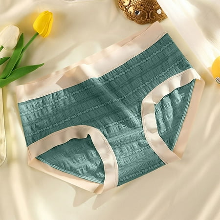 Cotton Womens Underwear Women s Lace Underwear Mid-Waisted Ice Silk Full Cover Underwear Soft Satin High Waisted Panties Lightweight Breathable Underpant Briefs Cotton Bikini Underwear Women Blue M