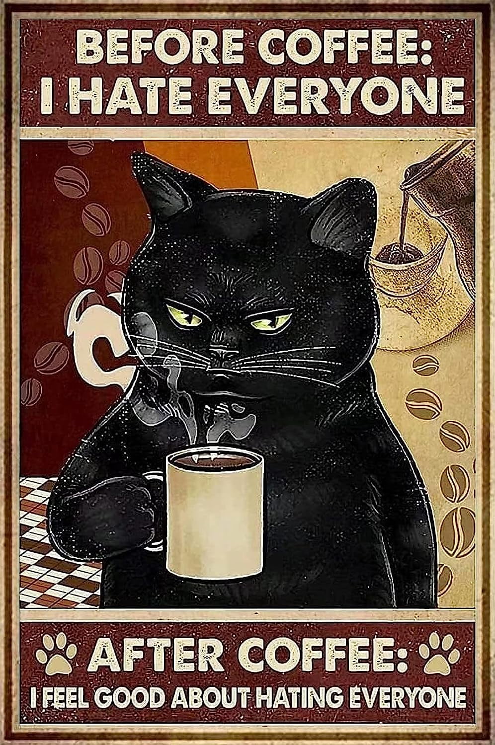 Vintage Coffee Tin Signs Cat Metel Signs Retro Cafe Decorative Wall Decor Wall Signs