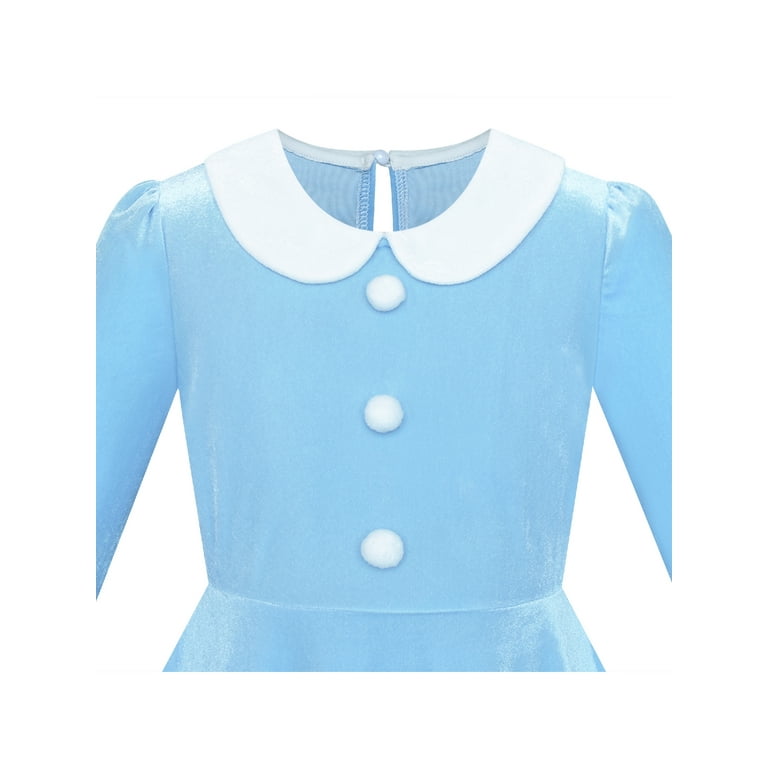 Girls Dress White Collar Velvet Long Sleeve Blue Swing Dress 7 Years -  Walmart.com