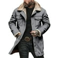 thumbnail image 2 of NTACZA Men Jacket Sherpa Lined Gray Work Faux Suede Trucker Jacket Fleece Button Down Mid Length Coat Men's Fall Coats S, 2 of 8