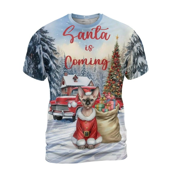 Santa is Coming Sphynx Merry Christmas Xmas Noel Truck Tree All Over Print 3D Shirt Unisex Merch Cat Lover Kitten Owner Gifts Idea - 02023
