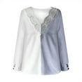 thumbnail image 3 of Abcnature Women Summer Fashion Casual Loose Splicing Full-Sleeve Button V Neck Lace Blouse Plus Size Tops for Ladies Autumn Winter Casual Loose Tunic Blouse Gray M, 3 of 3