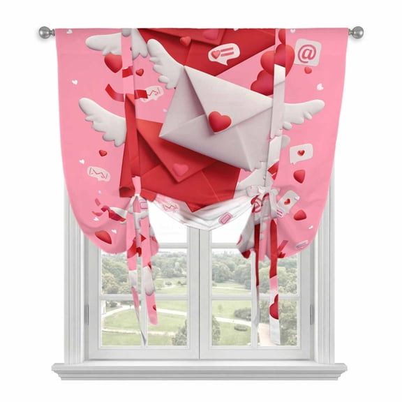 Valentine's Day Balloon Curtains for Bedroom/Front Door/Bathroom, Romantic Pink Love Letter Cute Tie Up Curtains 63 Inch Length Light Filtering Kitchen Curtains Shades for Windows 46"x63"