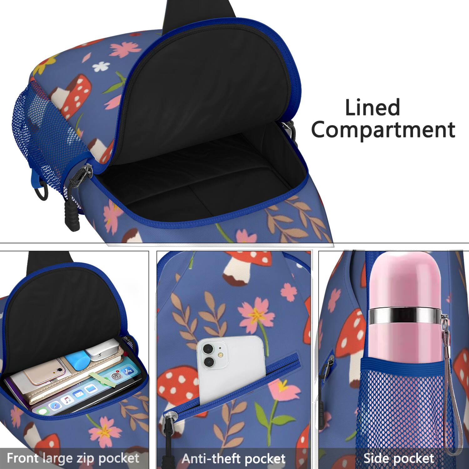 Mushroom Sling Backpack for Women Men Fashion Backpack Crossbody Shoulder Bag Lightweight Hiking Sling Pack