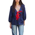 thumbnail image 1 of SUNSIOM Chemises à Manches Longues pour Femmes Nœud devant Patchwork Col en V Blouses Mode Décontractée, 1 of 6