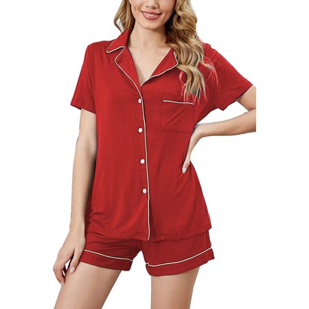 

Button Up Pajama Set for Women Shorts Short Sleeve Knit Sleepwear 2 Pice Pjs Sets