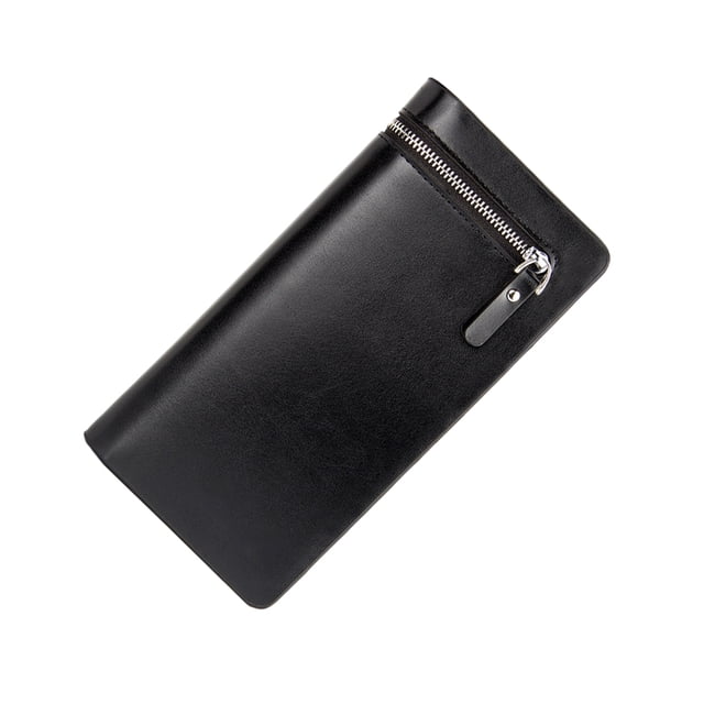 Cartera larga de lujo Sonducket para hombre, tarjetero clásico, monedero de bolsillo, cuero PU, cremallera, bolso Negro