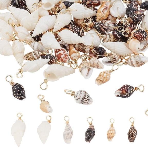 120Pcs 3 Styles Natural Shell Charms Spiral Seashells Pendant Ocean Conch Dangle Charms Tiny Sea Beach Charm for Necklace Bracelet Earring Jewelry Making DIY Craft