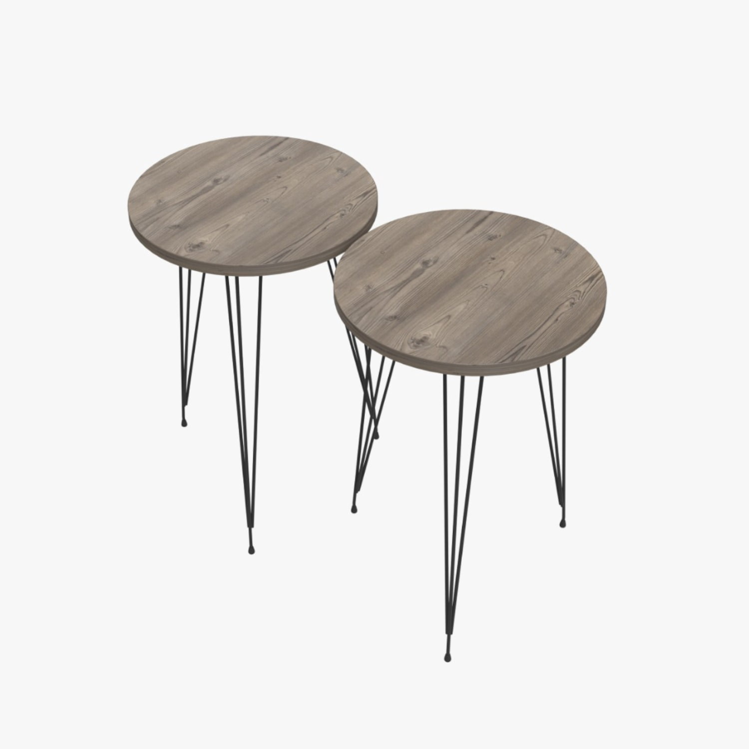 PAK HOME - Set of 2 Round Wood Sofa Side Tables for Small Spaces, Nightstand Bedside Table for Bedroom, Living Room Balcony, PINE WOOD GREY