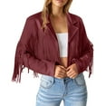 thumbnail image 5 of Mifelio Jackets for Women Fringe Jacket Solid Color Fringe Faux Suede Leather Jacket Fashion Fringe Motorcycle Cropped Jacket Faux Leather Jacket Women Cowboy Outfits for Women Wine XXL, 5 of 7