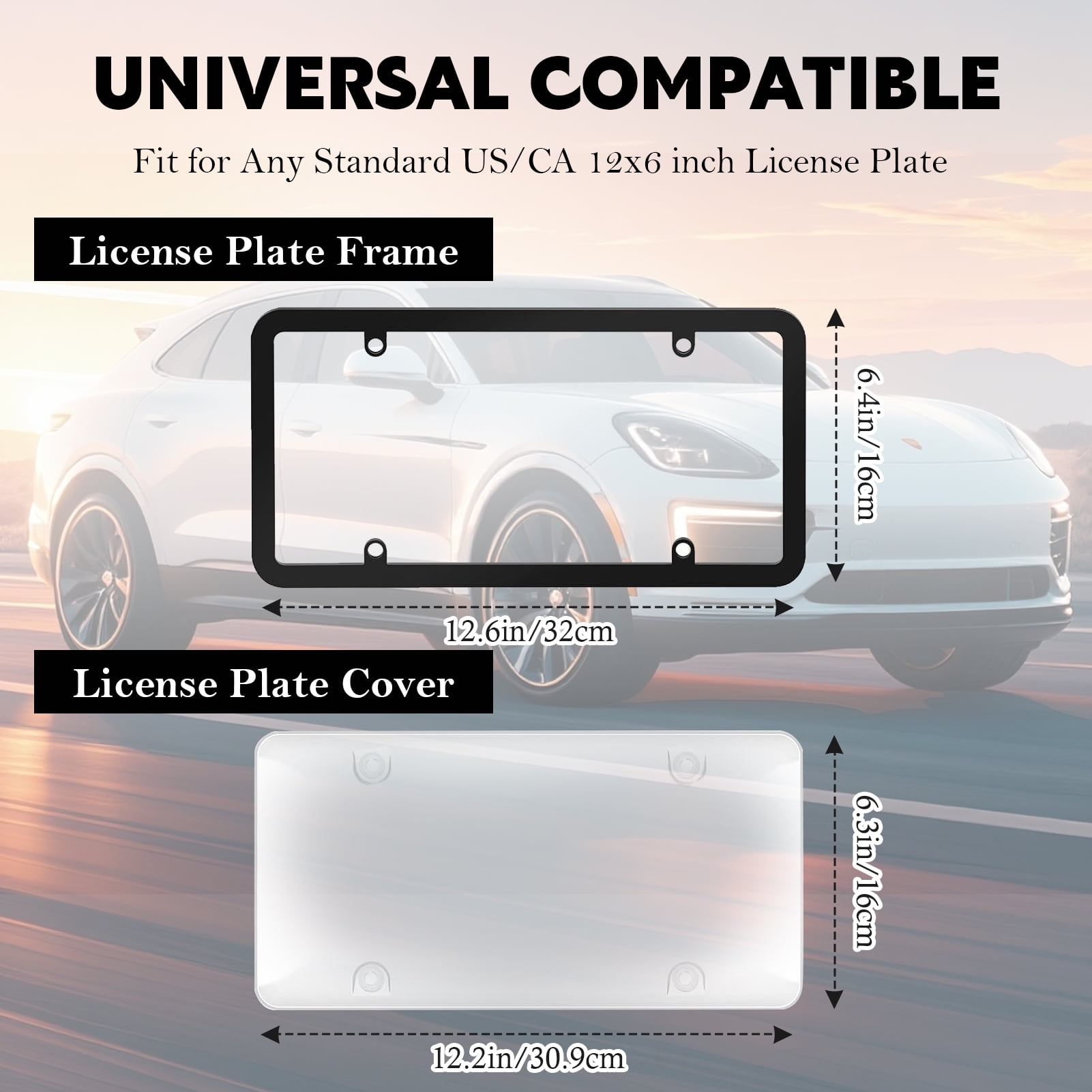 Amaopus 2 Pcs Clear License Plate Covers and Frames, Car License Plates Shields Holder Fits Any Standard US Plates with Screws Caps, Rust-Proof Clear Holder, Universal Car Accessories (Transparent)