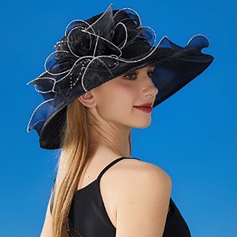 womens winter dress hats Fgnfyis Women's Hat with Wide Leaf Flower Bridal Shower Sun Hat for Beach Leisure Black_001 The classic baseball cap INV5_2DI30 Mother of the Bride Size:3XL | US 12 | AUS/UK 16