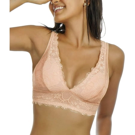 

Nebility Women Deep V Neck Floral Lace Bralette Plunge Bra Racerback Crop Top with Removable Pads Wirefree