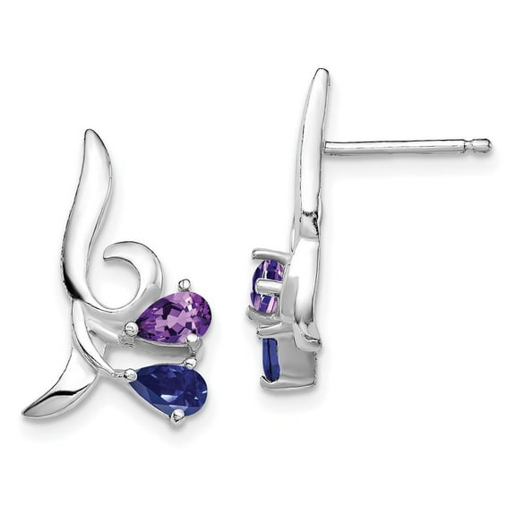 Auriga Fine Jewelry 925 Sterling Silver Rh-Plated Amethyst and Iolite Post Drop Earrings for Women