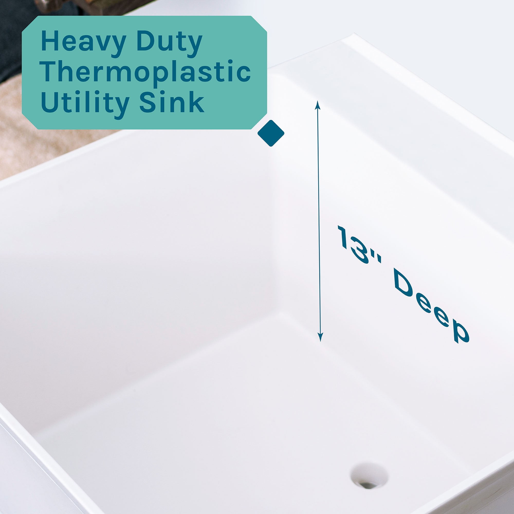 Tehila 19 Gallon White Utility Sink with Black Legs and P-Trap for Laundry Room, Basement, Garage