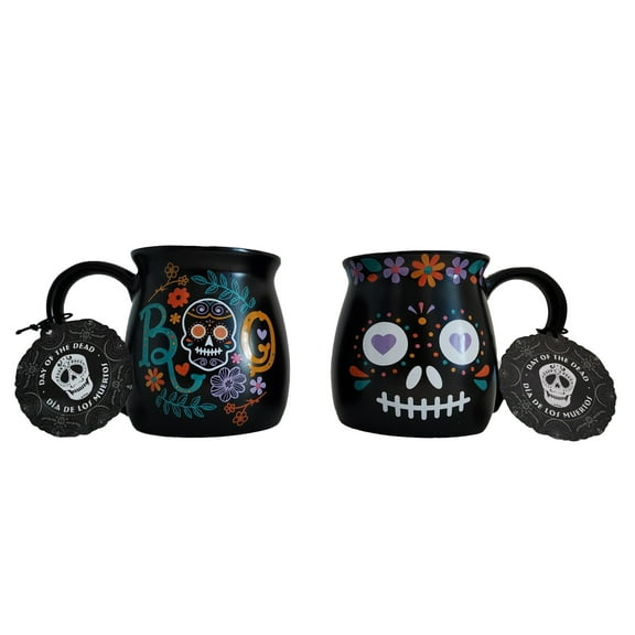Boston Warehouse Day of the Dead Black Coffee Mugs 2 Piece Set