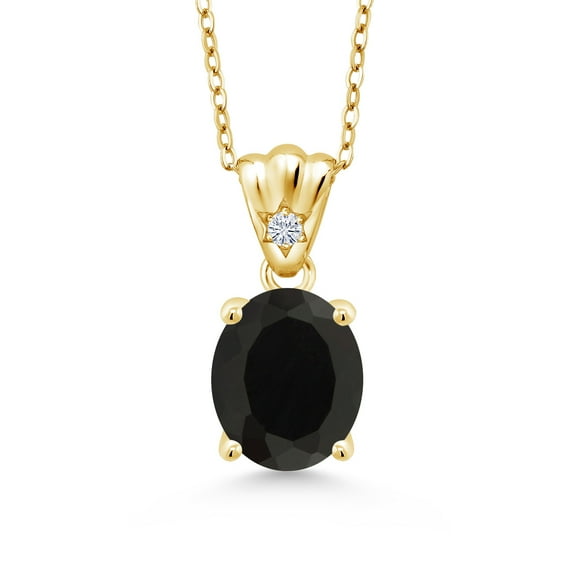 Gem Stone King 3.04 Cttw Black Onyx and Lab Grown Diamond 18K Yellow Gold Plated Silver Pendant Necklace for Women | Oval 11X9MM and Round 2MM | Gemstone Birthstone | With 18 inch chain