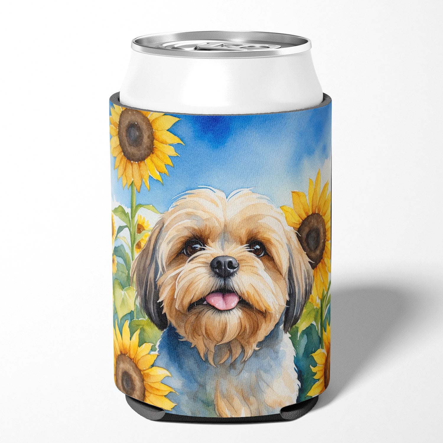 Lhasa Apso in Sunflowers Can or Bottle Hugger 3 in x 5 in