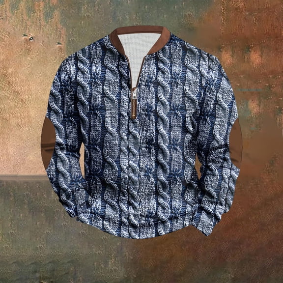 Aimik Hanes Long Sleeve Shirts for Men's Corduroy Lightweight Quater Zip Sweatshirts Baggy Retro Pullover Sweater-Blue L