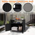 thumbnail image 4 of Faitaliicy Outdoor Wicker Rattan Storage Cabinet With Shelf Powder Coated Steel Patio Storage Box Bar Table With 2-Door Outdoor Freestanding Storage Unit For Patio Pool Garden Indoor Kitchen, 4 of 7