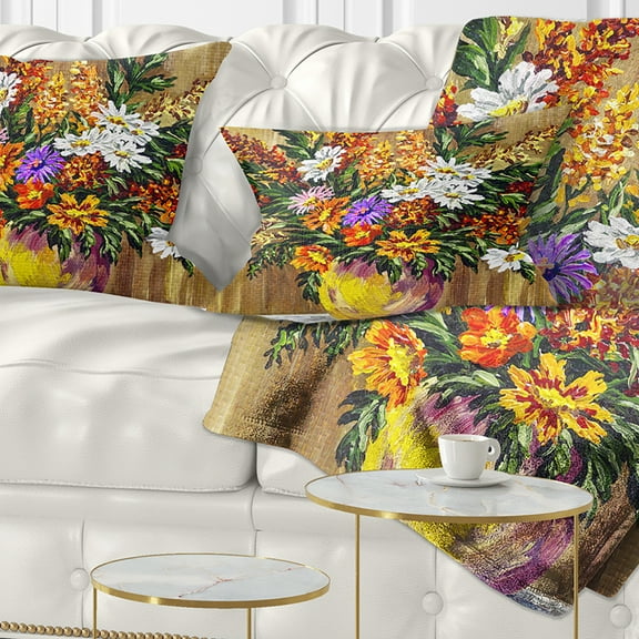 Designart Wild Flowers in a Pot - Floral Throw Pillow - 12x20