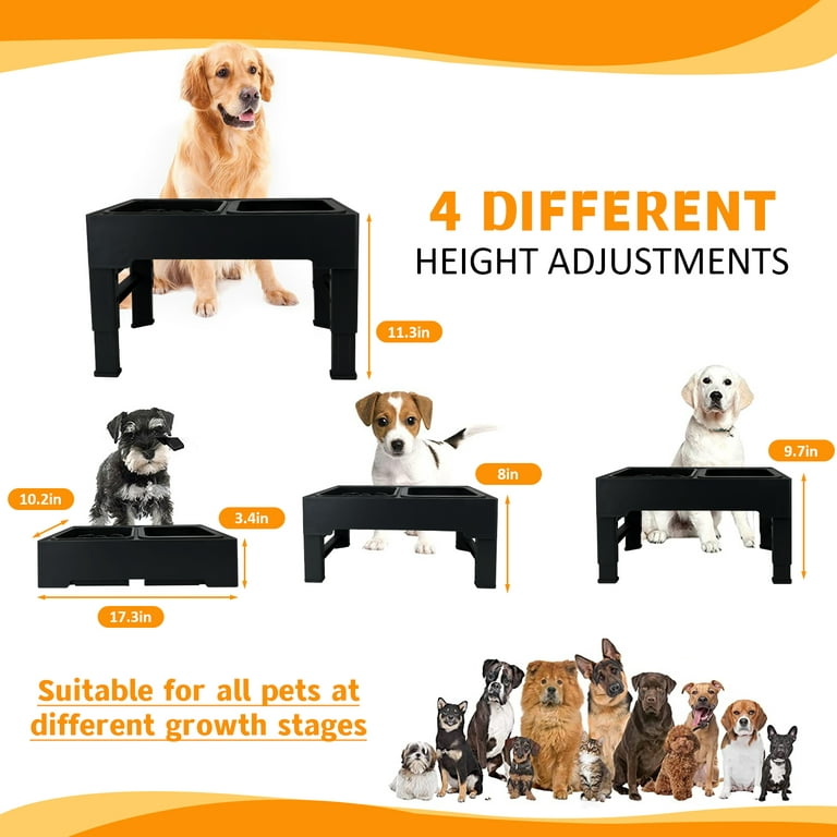 Elevated Dog Bowls for Medium Large Sized Dogs, Adjustable Heights Raised Dog Feeder Bowl with Stand for Food & Water, Black
