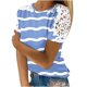 thumbnail image 1 of Camisas de Manga Corta para las Mujeres Impresión Cuello Redondo Suéter Encaje Camisa, Blusa de Verano Casual para las Mujeres, 1 of 5