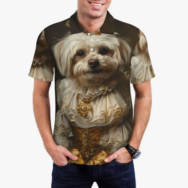 Balery Regal Dog In Royal Attire Camisa Polo de Hombre con Estampado, de Manga Corta y Tejido Medio, Camisa Tipo Golf Polo-4X-Large