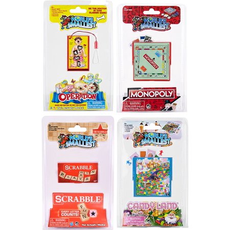 Worlds Smallest Board Games Set of 4 - Scrabble, Monopoly, Operation, Candy Land (Bundle)