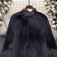 thumbnail image 5 of Women's Loose Fit Round Neck Long Sleeve Chiffon Blouse Shirt Comfy Flowy Dressy Work Office Outfits Casual Daily Wear | CSEONE,Black Free Size, 5 of 7