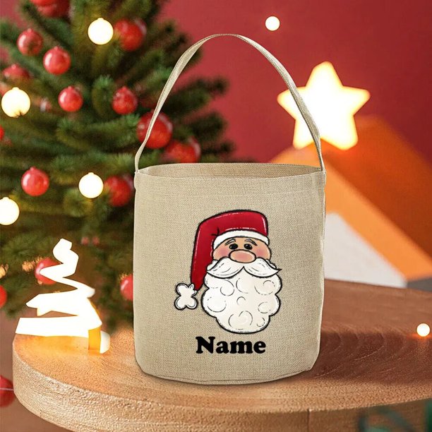 Bolsa de Navidad de ciervo personalizada, bolso de cubo con nombre personalizado, regalo de dulces de Navidad para niños y niñas
