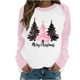 thumbnail image 2 of Fartey Women's Plus Christmas Sweatshirts Fashion Xmas Tree Graphic Crewneck Pullover Tops Loose Comfy Long Sleeve Raglan Sweatshirts Fashion Holiday Sweatshirt Pink XL, 2 of 3