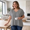 thumbnail image 3 of GRACE & GRANDEUR Women's Plus Size Tops Vertical Stripe V Neck Short Sleeve Blouses Drop Shoulder Top 2X Black, 3 of 7