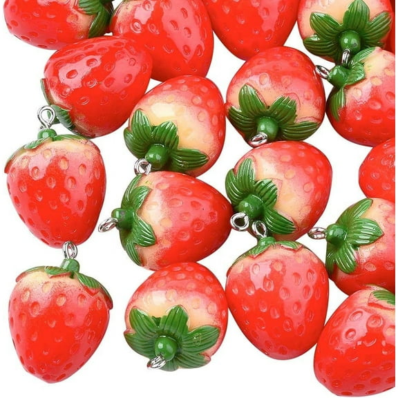 10 pc Strawberry Charms 10pcs Fruit Pendants Resin 3D Strawberry Charms Big Imitation Food Charms Hanging Ornament for Christmas Backpack Earring Bracelet Necklace Jewelry Making