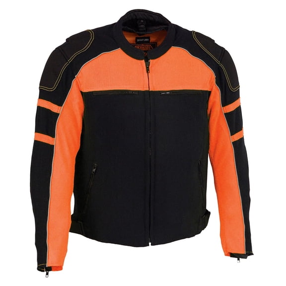 Milwaukee Leather MPM1791 Men's Black and Orange Textile Armored Motorcycle Riding Jacket Medium