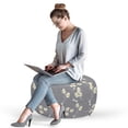 thumbnail image 2 of Flowers Insects Pouf Cover with Zipper, Spring Art Iris Flowers and Dragonflies on Greyscale Background, Soft Decorative Fabric Unstuffed Case, 30" W X 17.3" L, Grey Yellow and White, by Ambesonne, 2 of 5