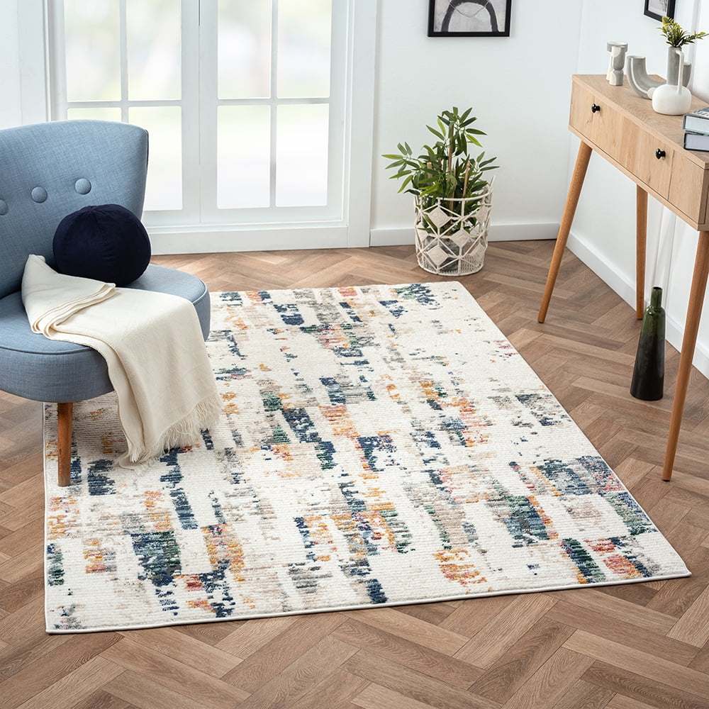 Ox Bay and Evette Rios Bellamy 5' x 7' Blue/Orange Abstract Durable Performance Indoor Area Rug