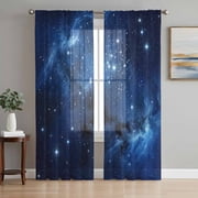 Sheer Curtain Panels Blue Starry NIght Sky Rod Pocket Voile Window Curtains Galactic Shiny Star Cloud Window Treatments Privacy Curtain Drapes for Bedroom Living Room 2 Panel Set 63 Inch