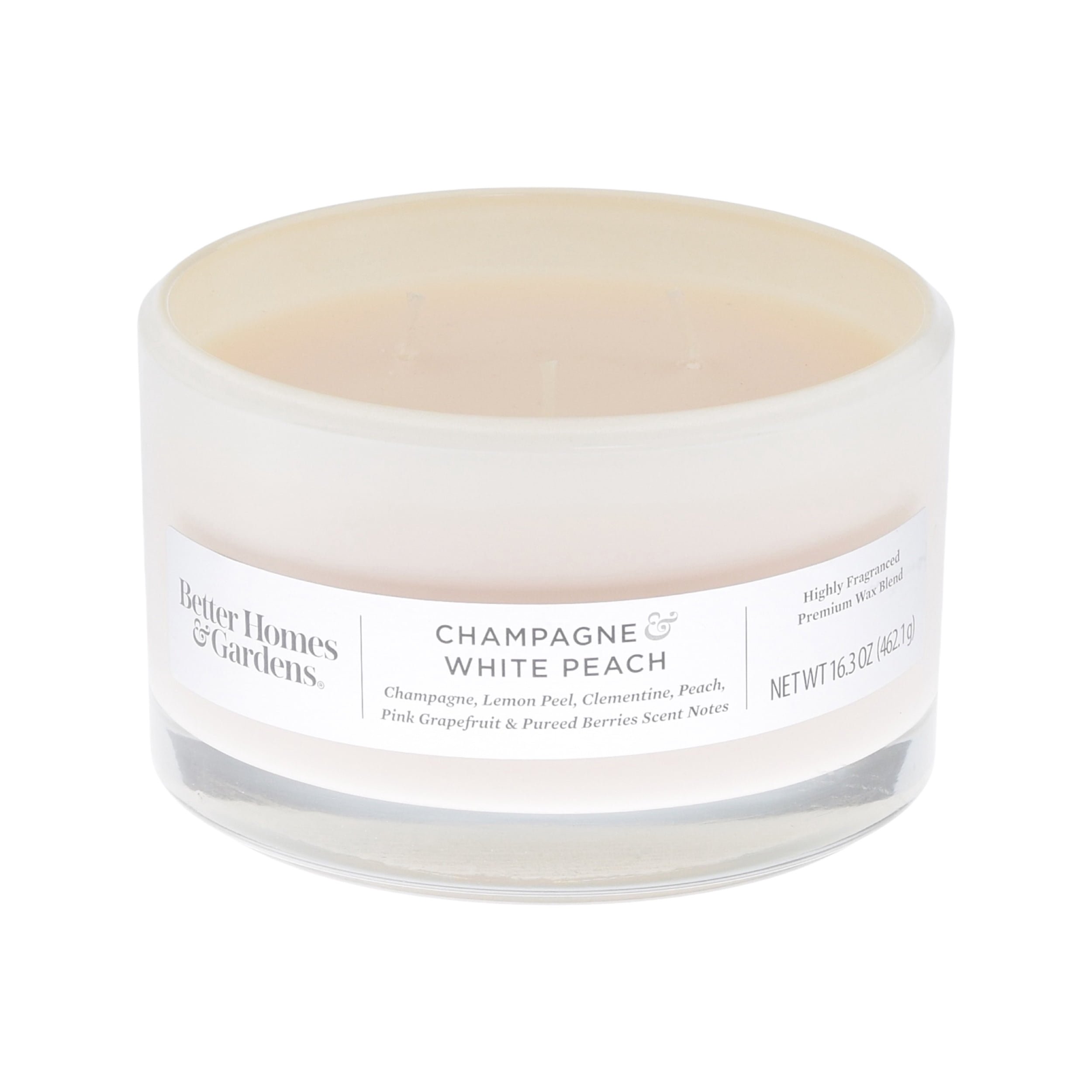 Better Homes & Gardens 16oz Champagne & White Peach Scented 3-Wick Dish Candle