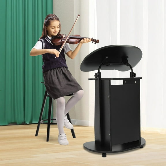 Mobile Lecture, Height Adjustable Church Podiums Conference Podium with Open Storage Shelves&Adjustable Desktop Angle