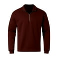 thumbnail image 4 of Mockneck Sweatshirt Men Retro Quarter Zip Long Sleeve Mens Pullover Soft Warm Sports Shirt Solid Color Tops Relaxed Fit Oversized Sweatshirt Brick Red L, 4 of 6