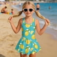 thumbnail image 3 of COEQINE Girls One Piece Swimsuit with Skirt Sleeveless Cute Skirted Bathing Suit Hawaiian Swimwear for Kids 3-4 Years, Summer Swim Dress for Water Play, Lemon Floral Turquoise, 3 of 8