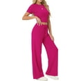 thumbnail image 2 of MINTREUS Lounge Sets for Women Short Sleeve Tops Wide Leg Pants Comfy Loungewear Two Piece Outfits with Pocketed, 2 of 6