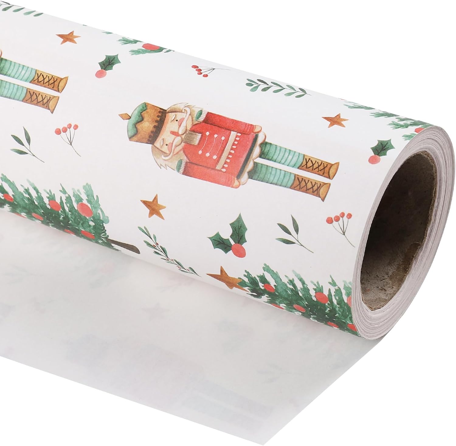 Kraft Nutcracker Christmas Wrapping Paper - Mini Roll - 17 Inch x 33 Feet - Nutcracker and Christmas Tree Wrapping Paper for Holiday, Party Celebration