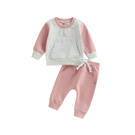 

Toddler Baby Girls Boys Pants Set Long Sleeve Crew Neck Embroidery Letters Sweatshirt with Elastic Waist Sweatpants
