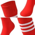 thumbnail image 3 of (Price/2 pairs)TOPTIE 2 Pack Classic Triple Stripes Tube Socks, Football Soccer Knee High Socks for Sports and Daily Use-White Stripe+Red, 3 of 4