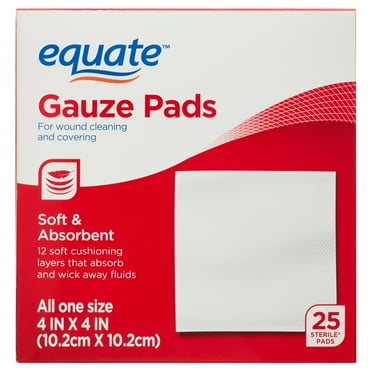 Best seller, Equate Gauze Pads, 4"x 4", 25 Count, $5.44, rated 4.7 of out 5 stars from 1175 reviews