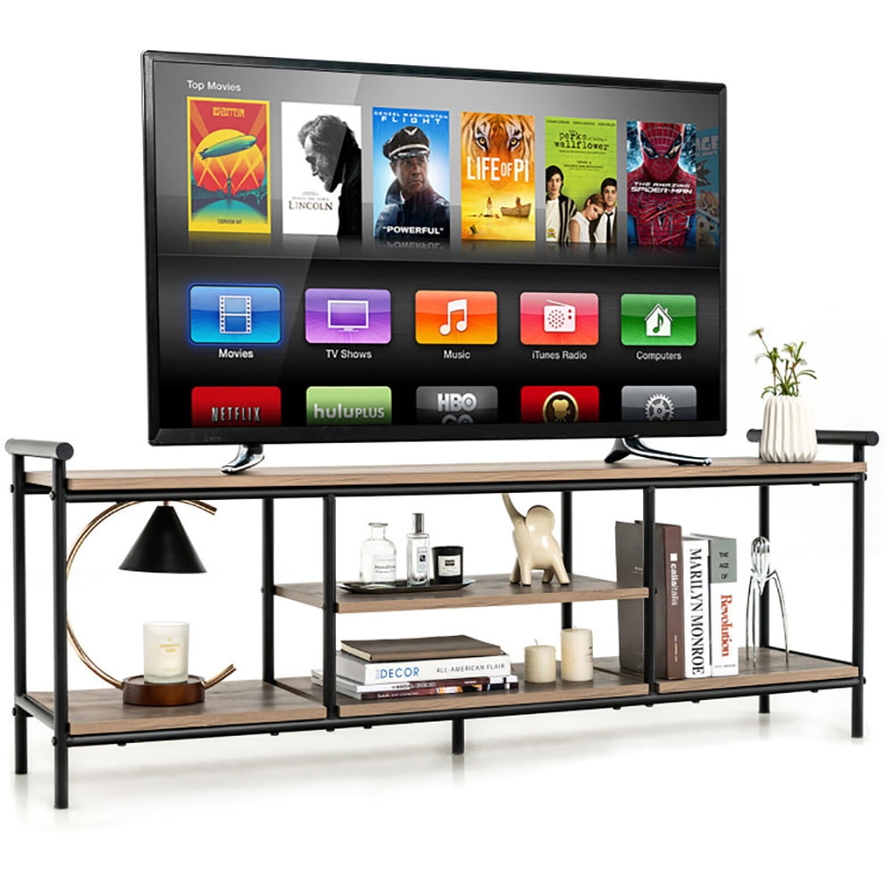 Finihen TV Stand, TV Cabinet, Industrial TV Stand for TVs up to 60 Inch with Storage Shelves, for Living Room, Natural