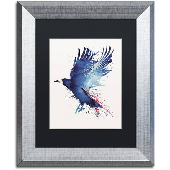 Trademark Fine Art 'Bloody Crow' Canvas Art by Robert Farkas, Black Matte, Silver Frame